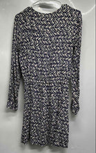 Load image into Gallery viewer, MNG Womens Navy-Blue Beige Chevron Henley Neck Drawstring Waist Mini Dress Sz 4
