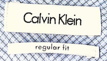 Load image into Gallery viewer, Calvin Klein Mens Blue White Grid Check Long Sleeve Dress Shirt Size 17.5 36/37
