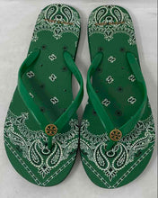 Load image into Gallery viewer, Authentic Tory Burch Womens Green Logo Slip-On Flip-Flop Sandals Size 8-9
