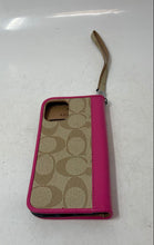 Load image into Gallery viewer, Coach Womens Beige Pink Leather Trim Wristlet Strap Flip Smartphone Cover Case
