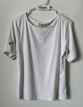 Load image into Gallery viewer, Michael Kors Womens White Round Neck Short Sleeve Pullover Blouse Top Size M
