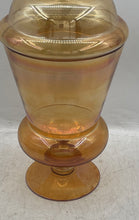 Load image into Gallery viewer, Vintage Arise &amp; Restore Amber Engraved Glass Pedestal Apothecary Urn With Lid
