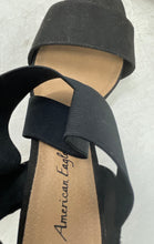 Load image into Gallery viewer, American Eagle Womens Black Open Toe Wedge Heel Slingback Sandals Size 6.5
