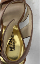 Load image into Gallery viewer, Michael Kors Womens Carla Brown Leather Peep Toe Buckle Platform Sandals Sz 5.5M
