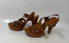 Load image into Gallery viewer, Michael Kors Womens Brown Leather Open Toe Wood Cone Platform Heels Size 8
