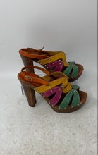 Load image into Gallery viewer, Furore Womens Multicolor Studded Peep Toe Block Heel Slingback Sandals Size 6
