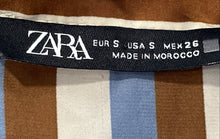 Load image into Gallery viewer, Zara Womens Brown Blue Striped Long Sleeve Collared Button-Up Shirt Size Small
