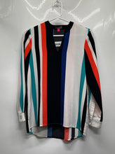 Load image into Gallery viewer, Vince Camuto Womens Multicolor Striped V-Neck High-Low Hem Blouse Top Size XS
