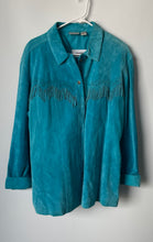 Load image into Gallery viewer, Chico's Womens Turquoise Fringe Details On The Chest Button Front Jacket Size 3
