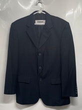 Load image into Gallery viewer, Ruffini Mens Black Striped Notch Lapel Flap Pocket Three Button Blazer Size 48

