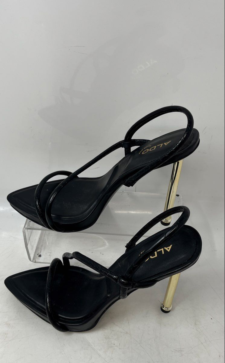 Aldo Womens Dorah Black Leather Open Toe Stiletto Heel Strappy Sandals Size 8