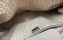 Load image into Gallery viewer, Guess Womens White Brown Monogram Print Inner Pocket Satchel Handbag With Tags
