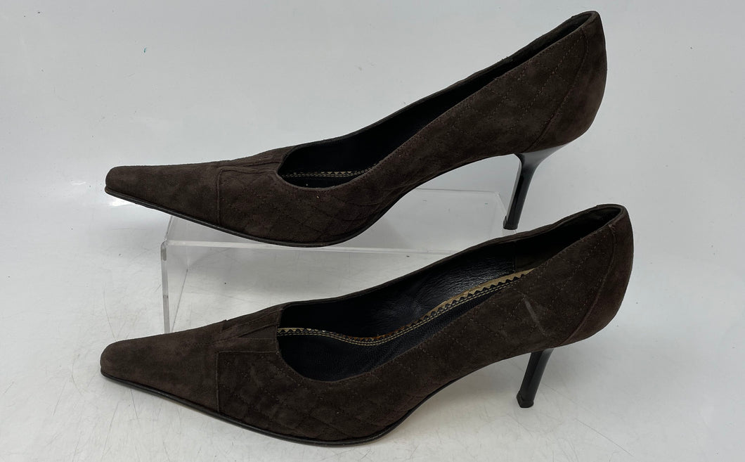 Adrienne Vittadini Womens Brown Quilted Slip-On Stiletto Pump Heels Size 8M