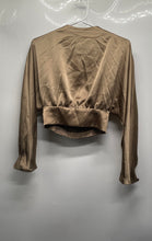 Load image into Gallery viewer, Zara Womens Brown Long Sleeve Stretch Waist Open Back Cropped Top Size S
