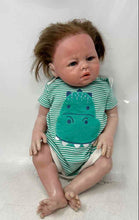 Load image into Gallery viewer, Brown Hair Realistic Baby Doll With White Green Striped Outfit
