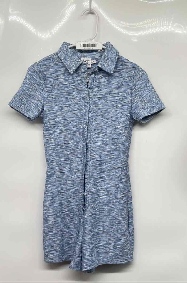 Princess Polly XX Womens Blue Print Camille Short Sleeve Collared Romper Sz S/M