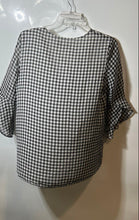 Load image into Gallery viewer, Calvin Klein Womens Multicolor Gingham Bell Sleeve V-Neck Pullover Blouse Top M
