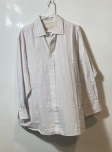 Load image into Gallery viewer, Michael Kors Mens White Blue Striped Cotton Long Sleeve Dress Shirt Size XL
