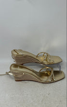Load image into Gallery viewer, MNG Womens Gold Open Square Toe Ankle Tie Wedge Heel Strappy Sandals Size EUR 41
