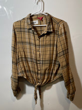 Load image into Gallery viewer, Guess Womens Brown Check Long Sleeve Front Tie Cropped Button-Up Shirt Size M
