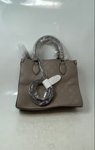 Load image into Gallery viewer, Nine West Womens Chelsay Beige Signature Embossed Leather Satchel Bag With Tags
