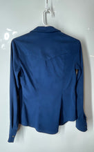Load image into Gallery viewer, Guess Womens Blue Long Sleeve Pockets Collared Snap Front Shirt Size S
