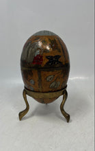 Load image into Gallery viewer, Enameled Brass Cloisonné Egg Shaped Floral Design Trinket Box With Stand
