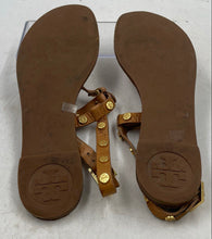 Load image into Gallery viewer, Authentic Tory Burch Womens Brown Leather Flat Thong Sandals Size 8.5M Worn
