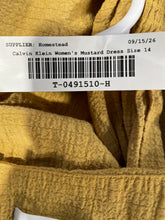 Load image into Gallery viewer, Calvin Klein Womens Mustard Puff Sleeve V-Neck Ruffle Hem A-Line Dress Size 14
