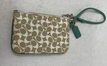 Load image into Gallery viewer, Coach Womens Green Brown White Signature Pebbled Leather Wristlet Wallet
