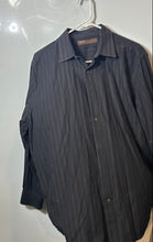 Load image into Gallery viewer, Perry Ellis Mens Black Striped Long Sleeve Collared Button-Up Shirt Size Large

