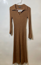Load image into Gallery viewer, Express Womens Brown Ribbed Long Sleeve Pullover Collared Sweater Dress Size S
