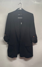 Load image into Gallery viewer, Zara Womens Black Rolled Long Sleeve Notch Collar Open Front Blazer Size XS
