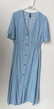 Load image into Gallery viewer, Zara Womens Light Blue Flutter Short Sleeve Button-Front A-Line Dress Size L
