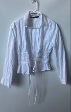 Load image into Gallery viewer, Zara Womens White Long Sleeve Ruched Waist Tie Poplin Blouse Top Size XS
