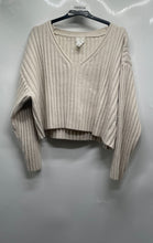 Load image into Gallery viewer, H&amp;M Womens Beige Knitted Ribbed Long Sleeve V-Neck Pullover Sweater Size XL
