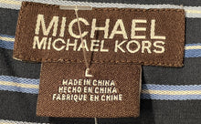 Load image into Gallery viewer, Michael Kors Mens Blue Striped Spread Collar Long Sleeve Button-Up Shirt Size L
