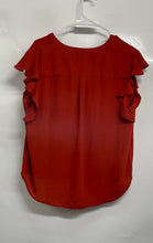 Load image into Gallery viewer, Calvin Klein Womens Rust Split Neck Short Ruffle Sleeve Pullover Blouse Top Sz L
