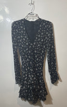 Load image into Gallery viewer, Zara Womens Black White Floral Long Sleeve V-Neck Ruffle Mini Dress Size Small
