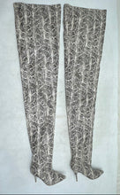 Load image into Gallery viewer, Azalea Wang Womens Gray White Striking Snakeskin Print Thigh-High Boots Size 7

