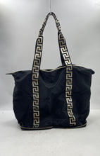 Load image into Gallery viewer, Versace Parfums Womens Black Gold Double Strap Folding Tote Handbag Stained
