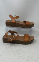 Load image into Gallery viewer, Express Womens Brown Leather Open Toe Platform Ankle Strap Sandals Size 6.5
