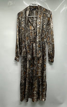 Load image into Gallery viewer, Zara Womens Brown Snake Print Long Sleeve Tie Neck Fit &amp; Flare Dress Size M
