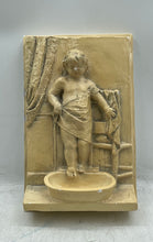 Load image into Gallery viewer, Home Decor Hanging Beige Engraved Ceramic Chalkware Boy Wall Plaque
