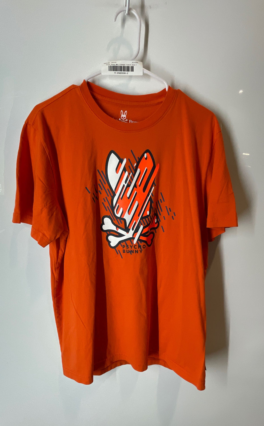 Psycho Bunny Mens Orange Pima Cotton Crew Neck Carson Graphic T-Shirt Size 6