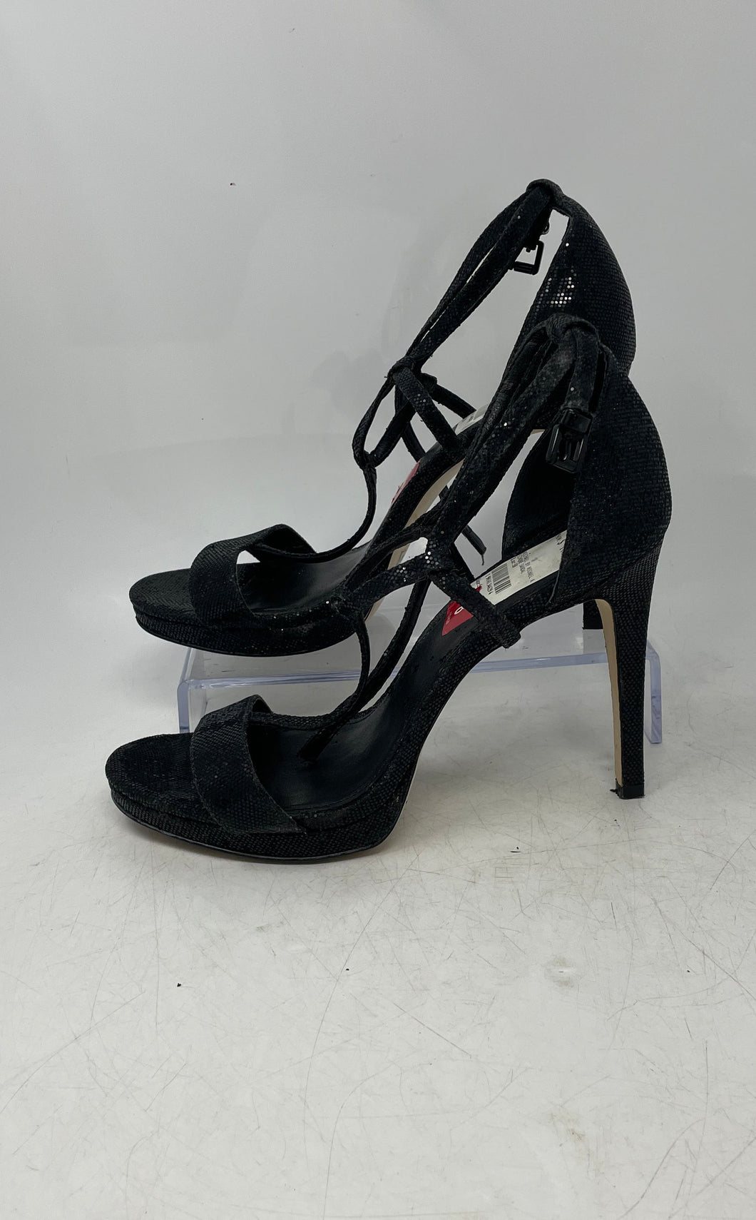 Michael Kors Womens Black Glitter Open Toe Stiletto Ankle Strap Heels Size 8M