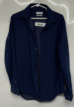 Load image into Gallery viewer, Calvin Klein Mens Blue Cotton Slim Fit Collared Long Sleeve Dress Shirt Size 16

