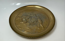 Load image into Gallery viewer, Antique Farmer Plowing A Field Scene Relief Brass-Tone Wall Hanging Plate
