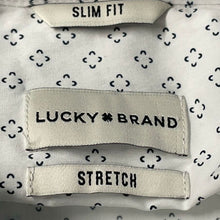 Load image into Gallery viewer, Lucky Brand Mens White Black Printed Slim Fit Stretch Button-Up Shirt Size L
