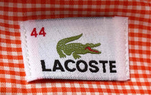 Load image into Gallery viewer, Lacoste Mens Orange Gingham Short Sleeve Collared Button-Up Shirt Size 44

